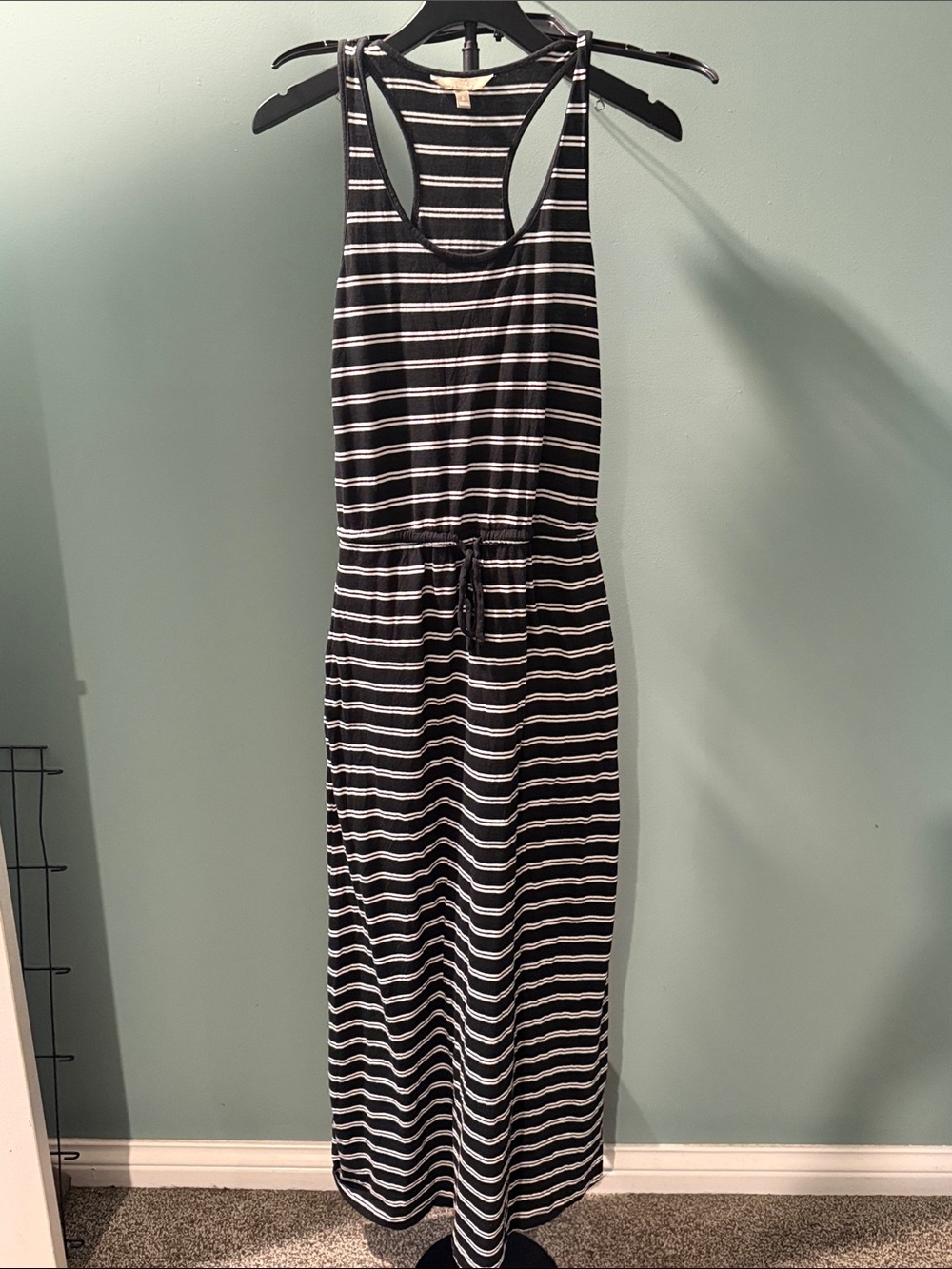 Banana Republic Black and White Striped Racerback Maxi Dress